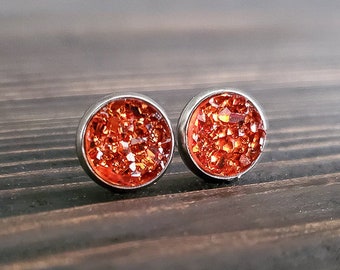 Small Orange Crystal Druzy Earrings (8mm)