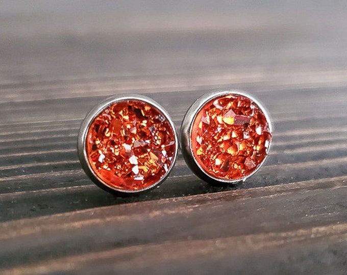 Small Orange Crystal Druzy Earrings (8mm)