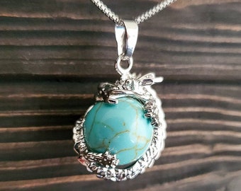 Mythical Light Blue Turquoise Dragon Necklace