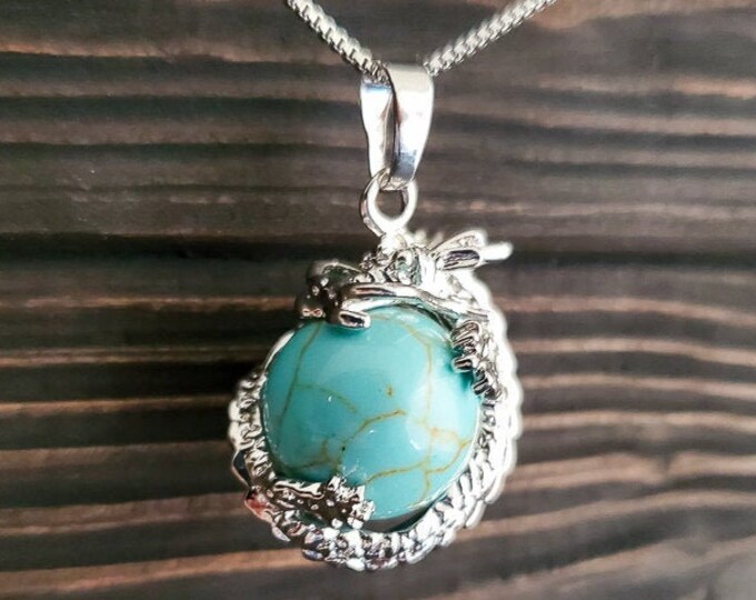 Mythical Light Blue Turquoise Dragon Necklace