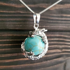 Mythical Light Blue Turquoise Dragon Necklace - Hypoallergenic Turquoise Gemstone Fantasy Jewelry - Blue Turquoise Dragon Necklace