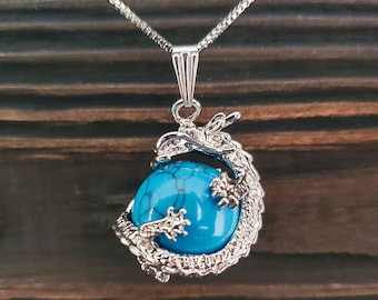 Mythical Blue Turquoise Dragon Necklace