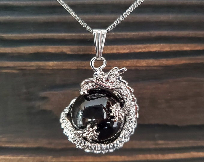 Mythical Black Agate Dragon Necklace