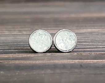 Small White Druzy Earrings (8mm)