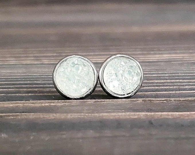 Small White Druzy Earrings (8mm)