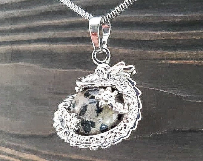 Mythical Dark Dalmatian Jasper Dragon Necklace
