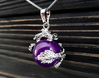 Mythical Purple Agate Dragon Necklace
