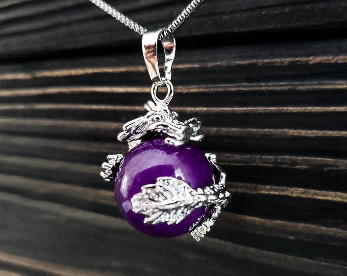 Mythical Purple Agate Dragon Necklace