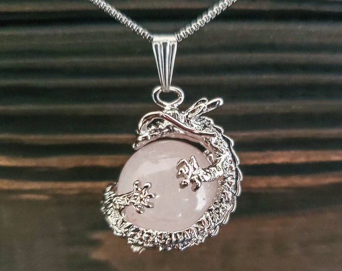 Mythical Rose Quartz Dragon Necklace