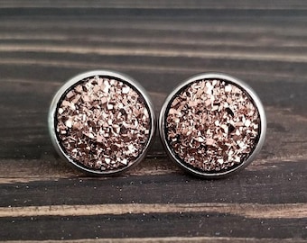 Copper Rose Gold Druzy Earrings (12mm)