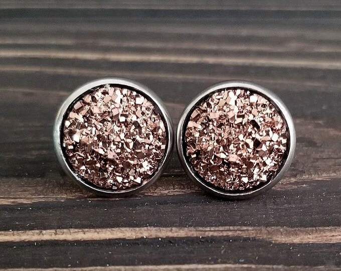 Copper Rose Gold Druzy Earrings (12mm)