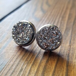 Crushed Silver Druzy Earrings 12mm Silver Stud Earrings - Etsy