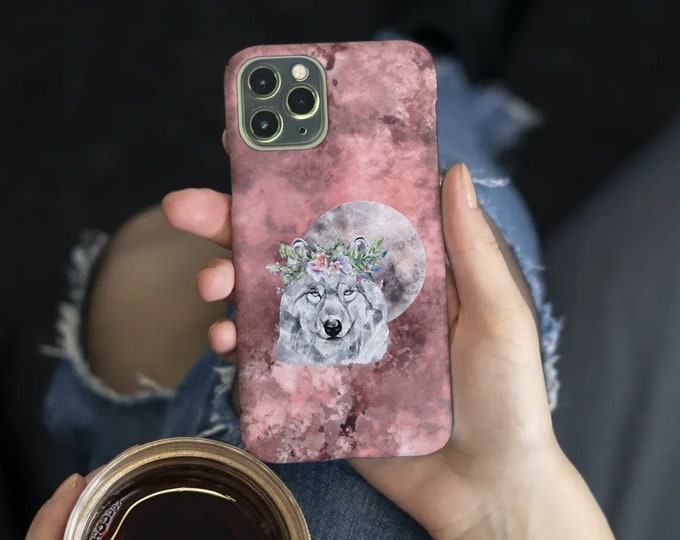 Boho Flower Crown Wolf Tough Case | iPhone Samsung Galaxy Cover, Protective Phone Shell, Hard Case Shield, Cute Floral Phone Skin