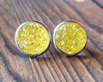 Lemon Yellow Druzy Earrings (12mm)