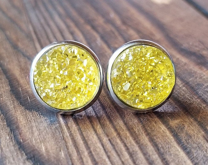 Lemon Yellow Druzy Earrings (12mm)
