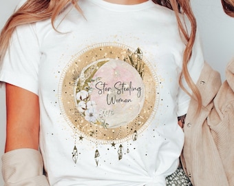 Star Stealing Woman Celestial Moon Shirt | Boho Hippie T-Shirt | Witchy Aesthetic Tee | Plus Size Crystal Tee