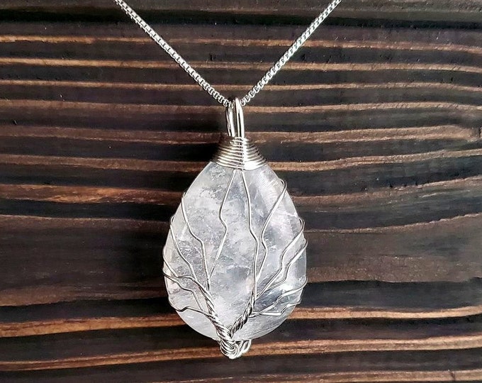 Raw Crystal Wire Wrapped Tree of Life Necklace