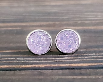 Small Purple Druzy Earrings (8mm)