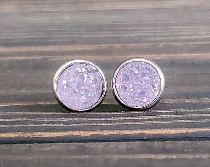 Small Purple Druzy Earrings (8mm)