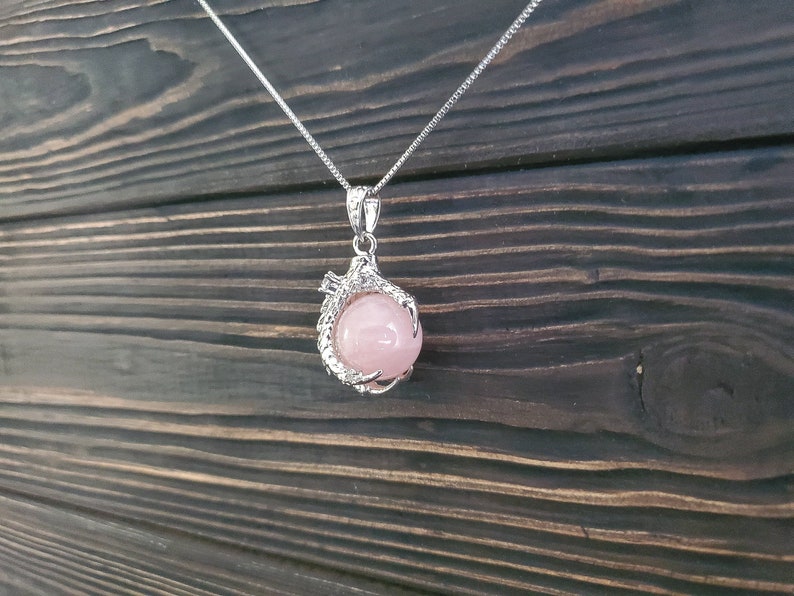 Renaissance Faire Costume Jewelry Mythical Rose Quartz Dragon Claw Necklace Hypoallergenic Pink Gemstone Fantasy Cosplay Talon Jewelry