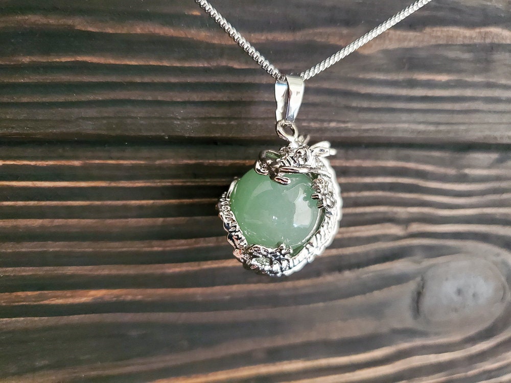 Mythical Round Green Quartz Dragon Necklace