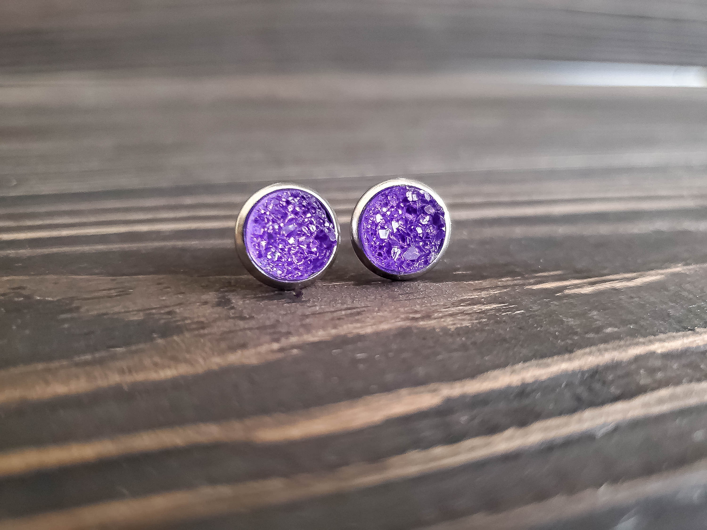 Small Purple Druzy Earrings (8mm)