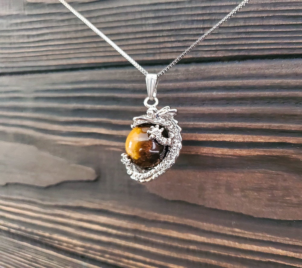 Mythical Tiger's Eye Dragon Necklace
