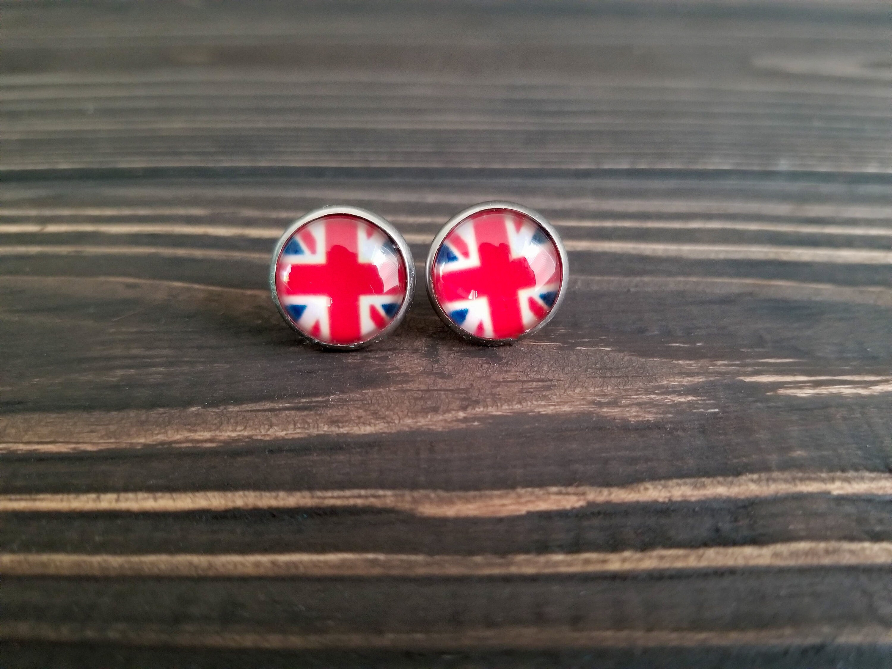 Hypoallergenic Union Jack Earrings (12mm) British Flag Earrings