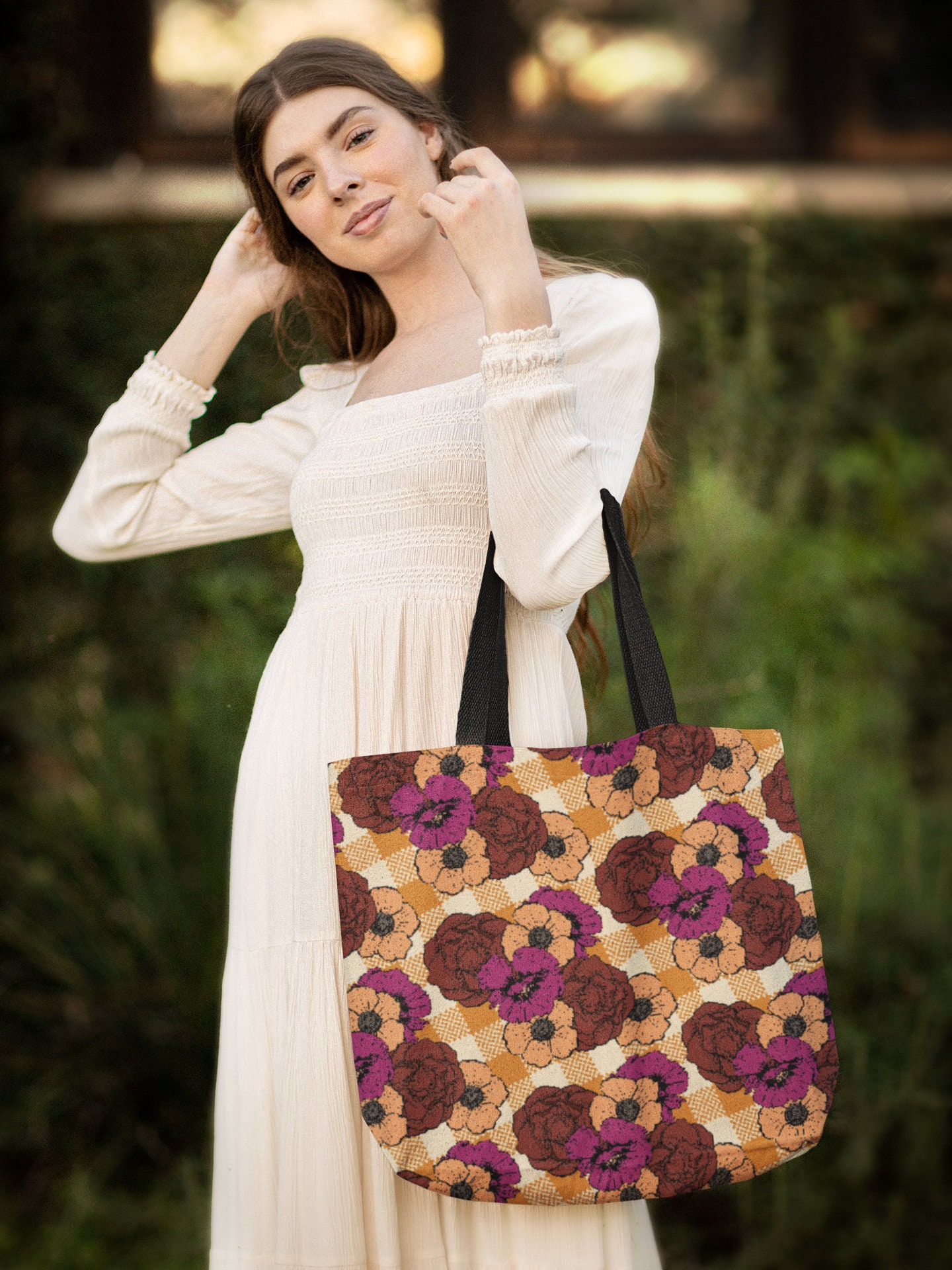 Poppy Print Tote Bag | Forestcore Floral Tote Bag | 70s Poppy Print Tote Bag | Forestcore Floral Tote Bag | 70s