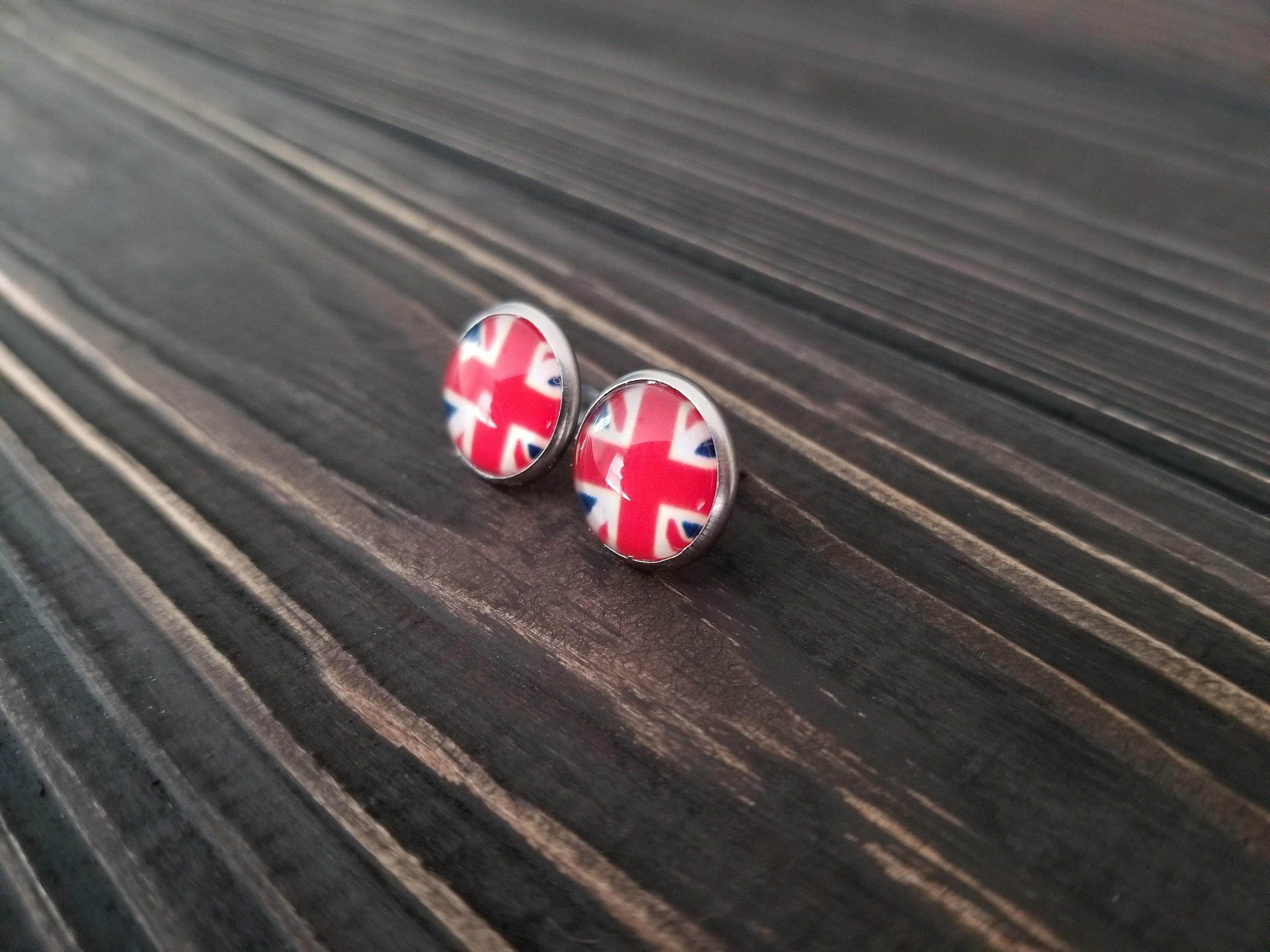 Hypoallergenic Union Jack Earrings (12mm) British Flag Earrings