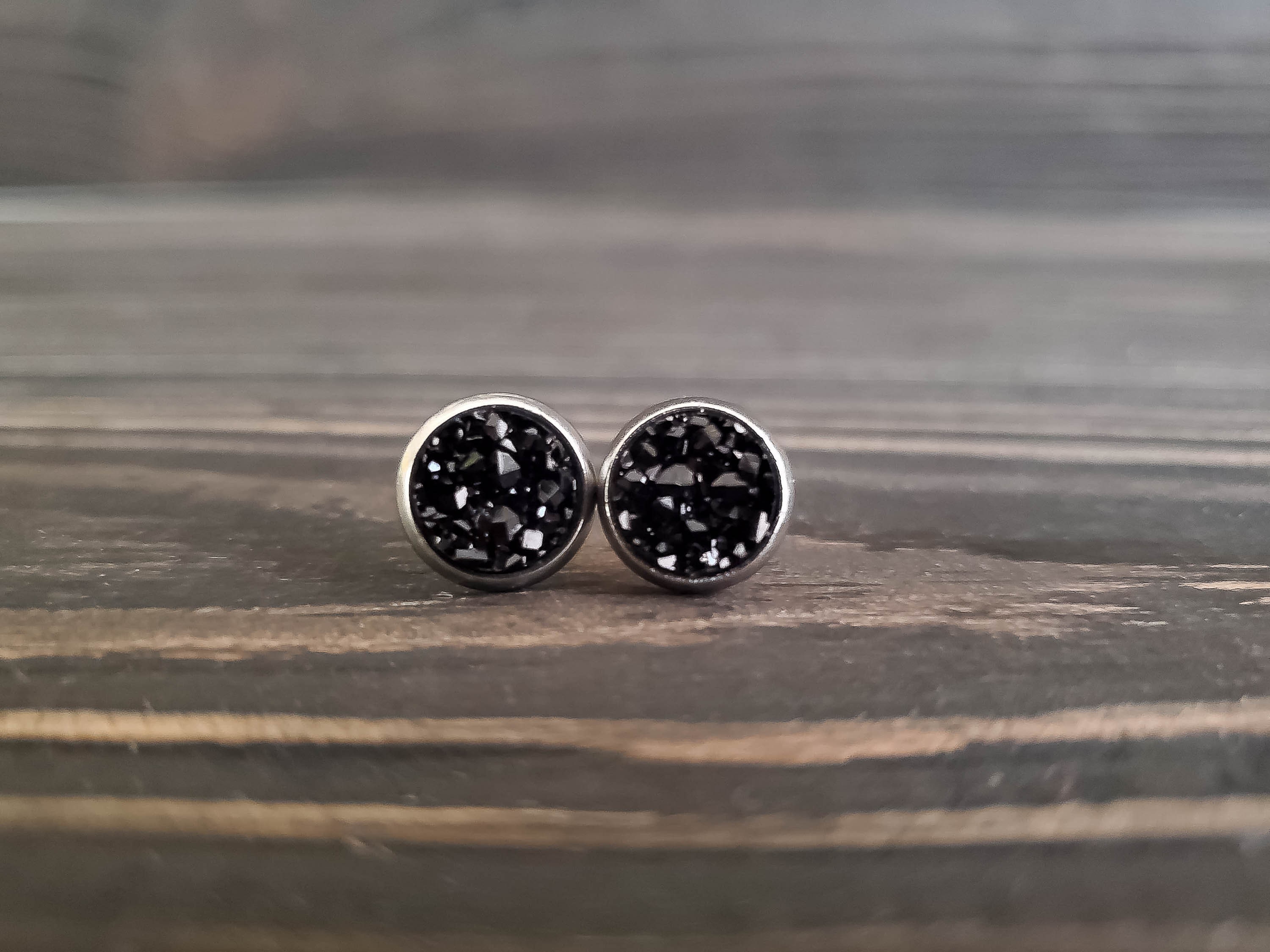 Small Black Druzy Earrings (8mm)