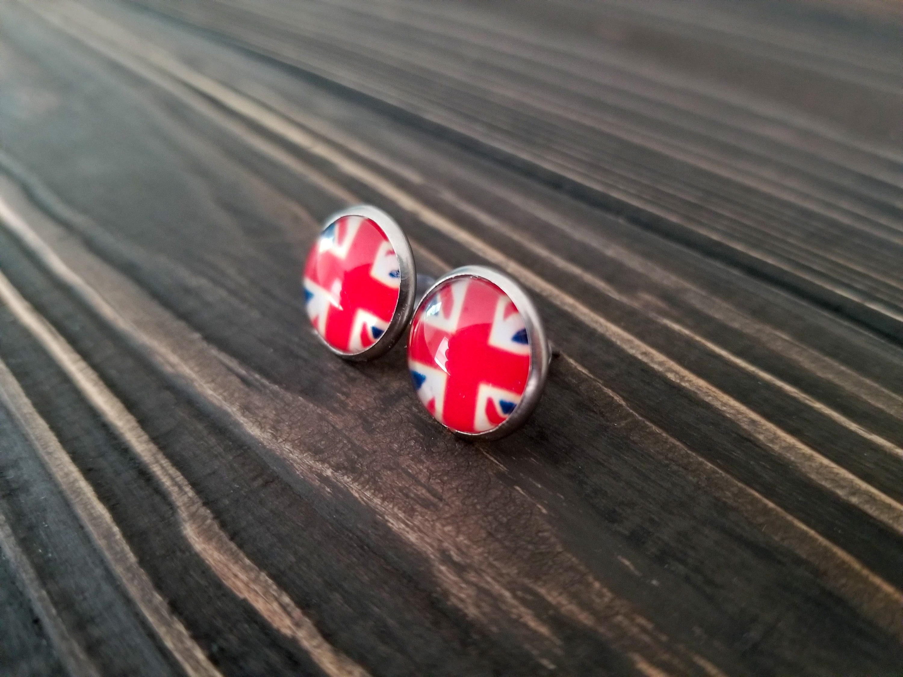 Hypoallergenic Union Jack Earrings (12mm) British Flag Earrings