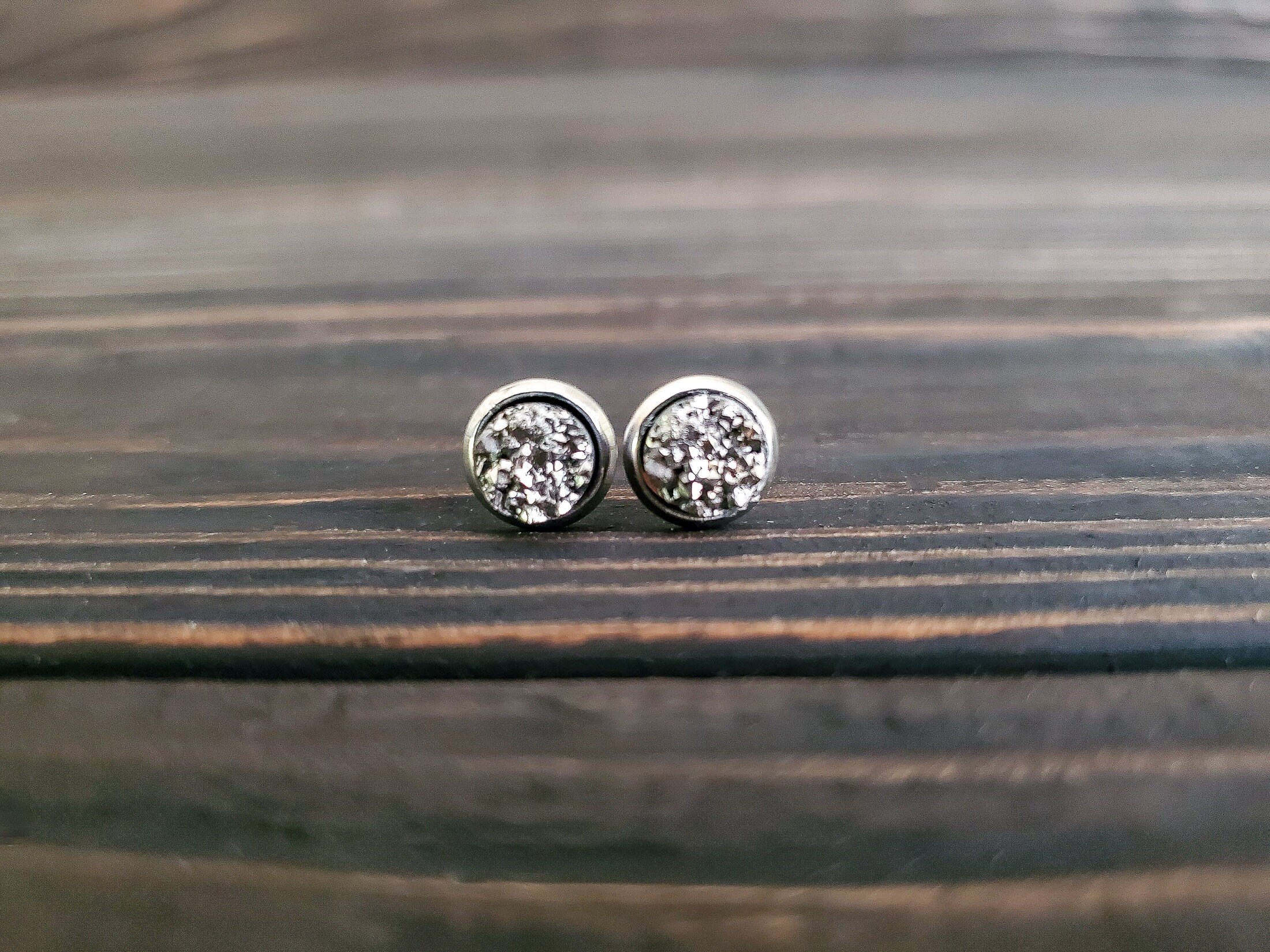 Tiny Titanium Silver Druzy Earrings (6mm)