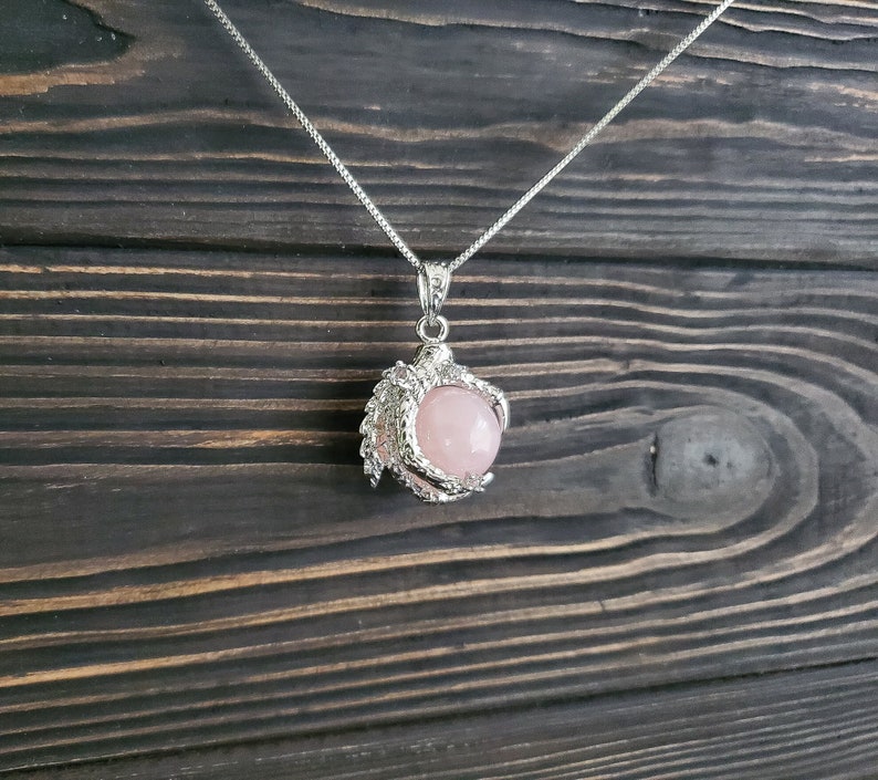 Renaissance Faire Costume Jewelry Mythical Rose Quartz Dragon Claw Necklace Hypoallergenic Pink Gemstone Fantasy Cosplay Talon Jewelry