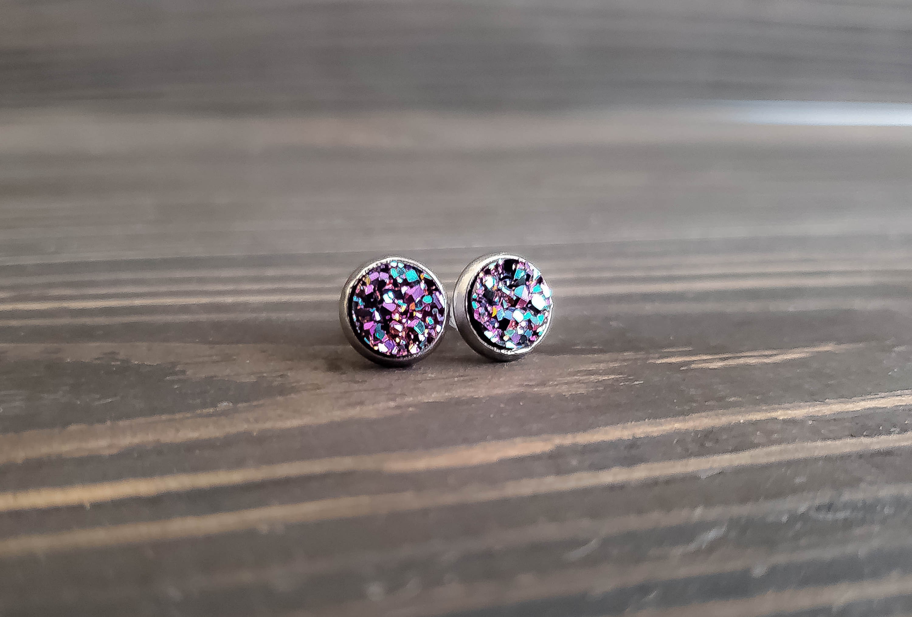 Small Purple Galaxy Druzy Earrings (8mm)