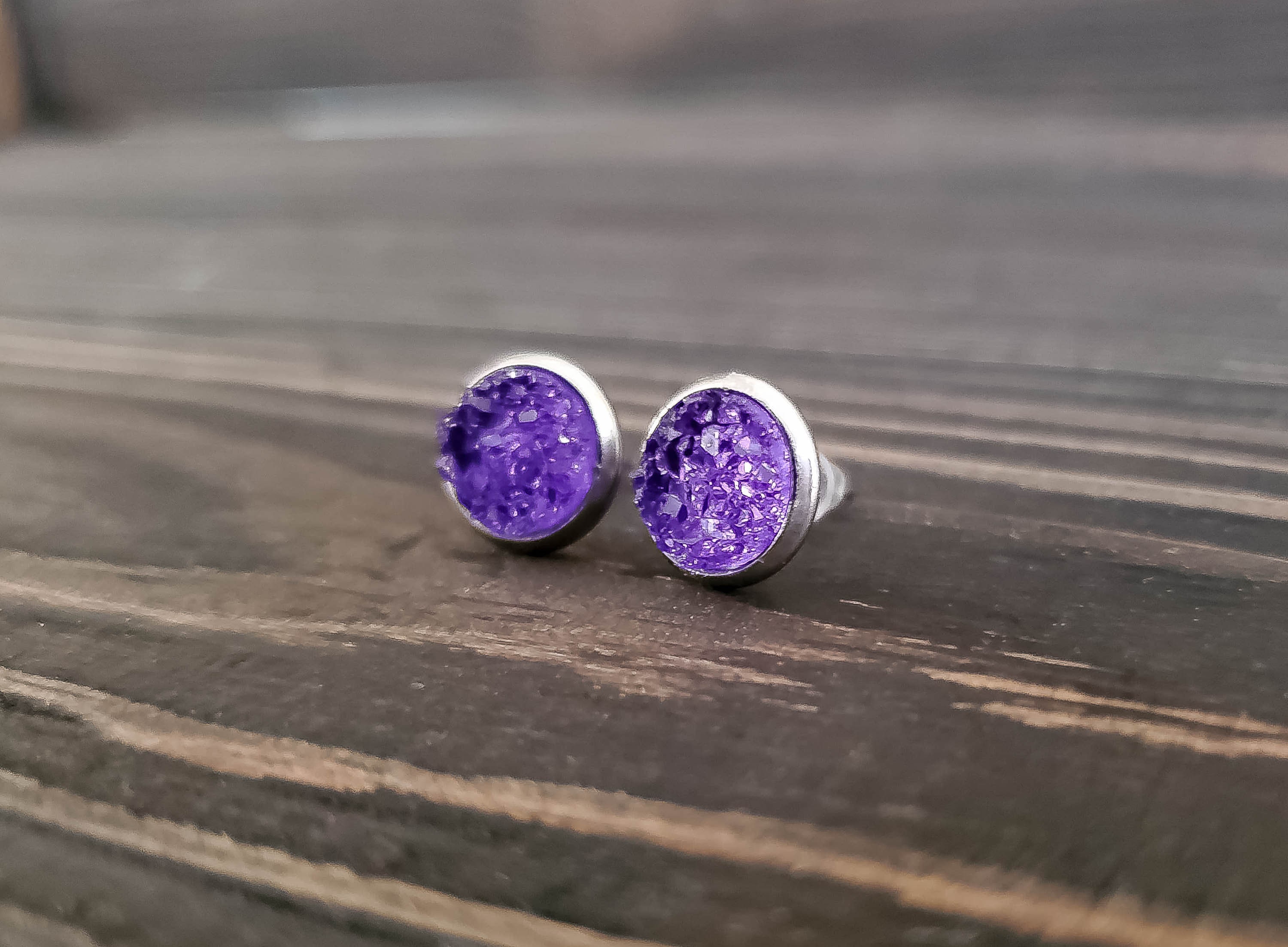 Small Purple Druzy Earrings (8mm)