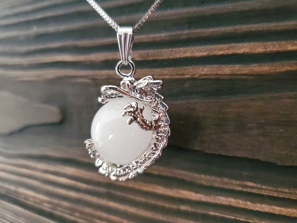 Mythical White Jade Dragon Necklace