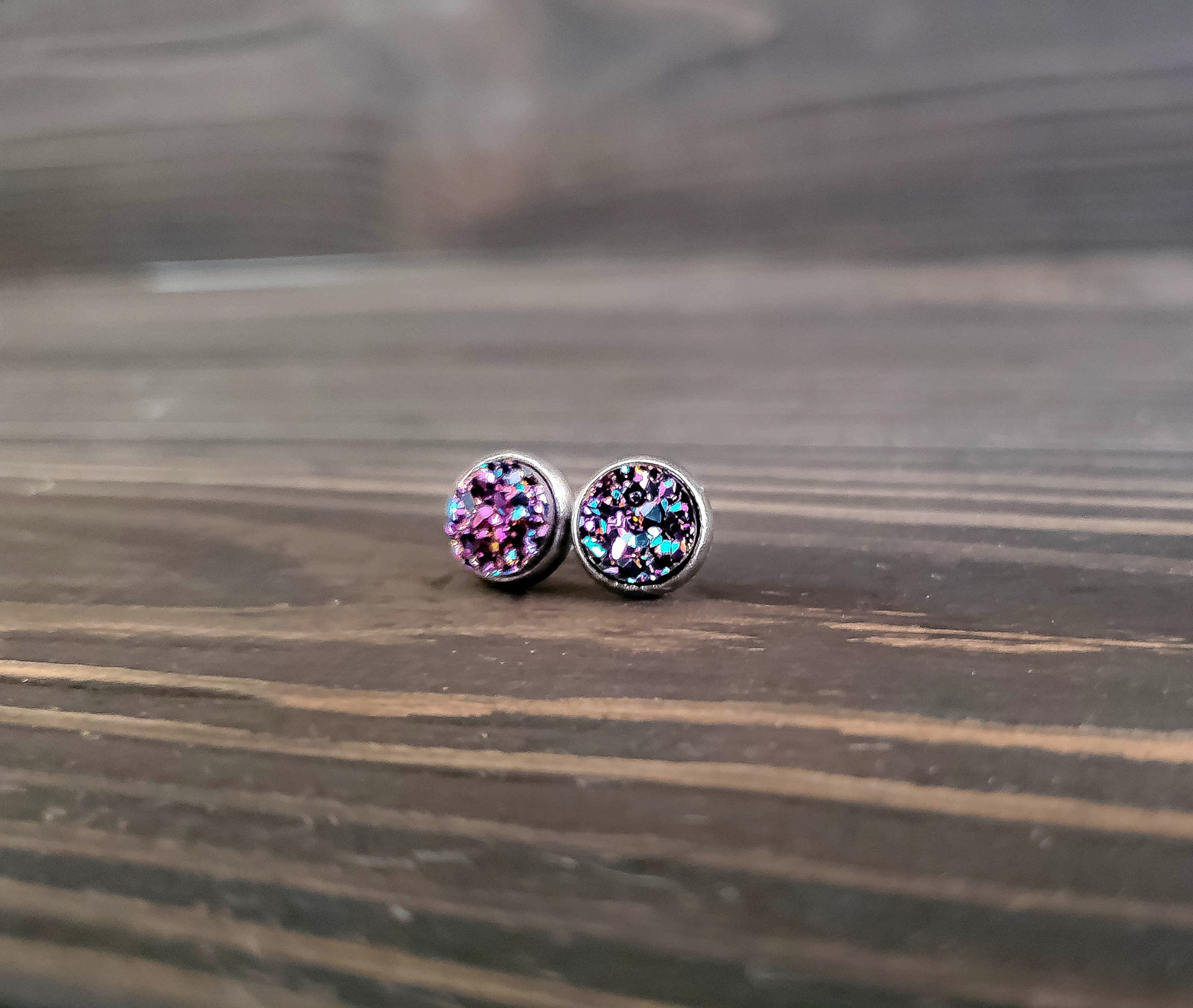 Small Purple Galaxy Druzy Earrings (8mm)