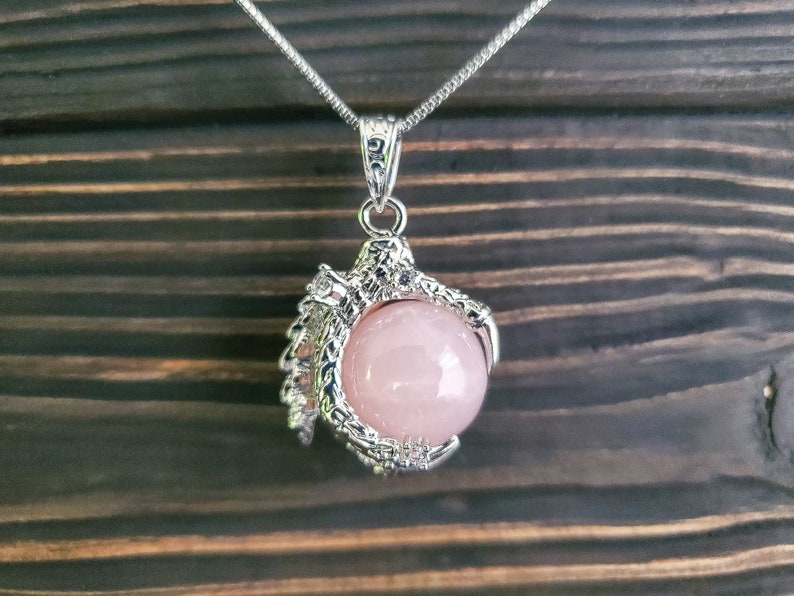 Renaissance Faire Costume Jewelry Mythical Rose Quartz Dragon Claw Necklace Hypoallergenic Pink Gemstone Fantasy Cosplay Talon Jewelry