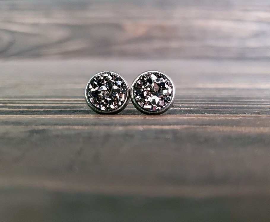 8mm Silver Druzy Stud