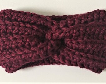 Burgundy, Thick ear warmer, Ear warmer, Crochet, Handmade, Headband, Twisted ear warmer, Turban ear warmer