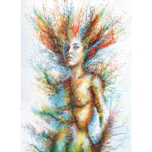 Contemporary fine art print, Strong beautiful introspective nude woman face. Muse 2, 11x14 fine art print.