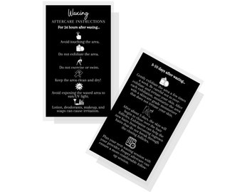 Waxing Aftercare Instruction Card | Physical Printed 2x3.5” inches Business Card Size | Estheticians Client | Black and White Design