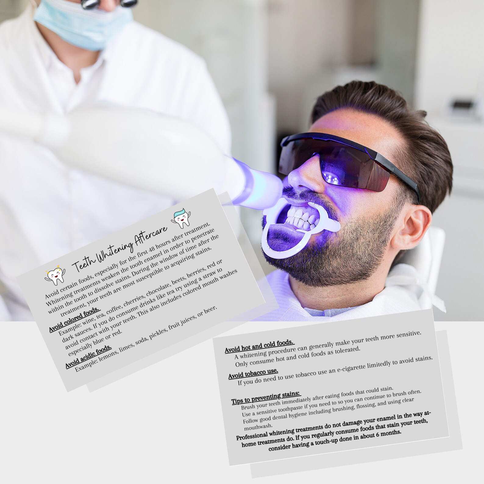 Teeth Whitening Aftercare Instruction Cards Physical Printed Etsy
