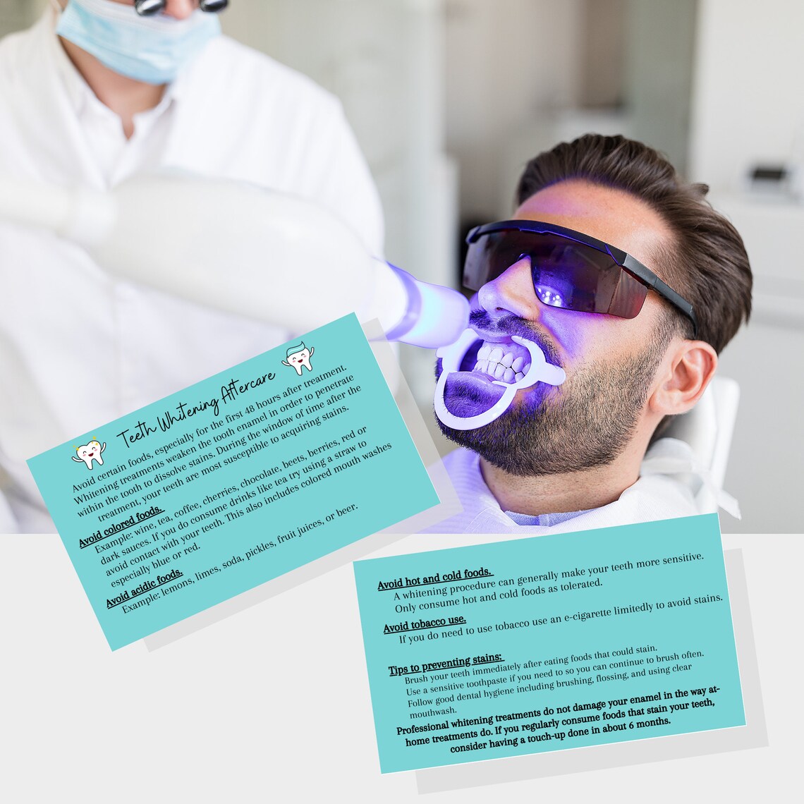 Teeth Whitening Aftercare Instruction Cards Physical Printed Etsy