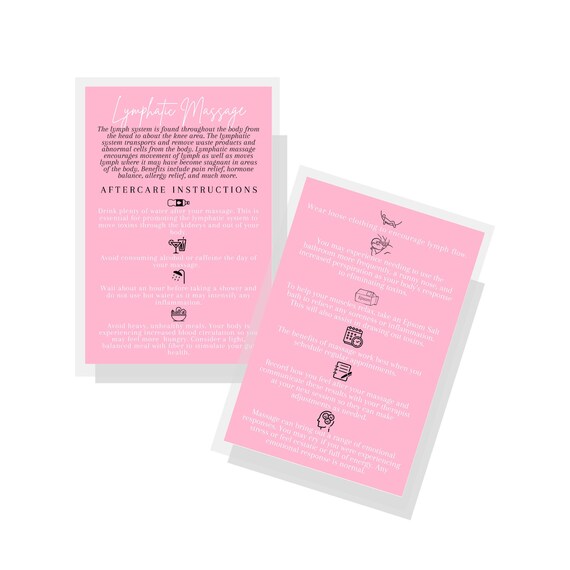 Lymphatic Massage Information & Aftercare Card Printed Etsy