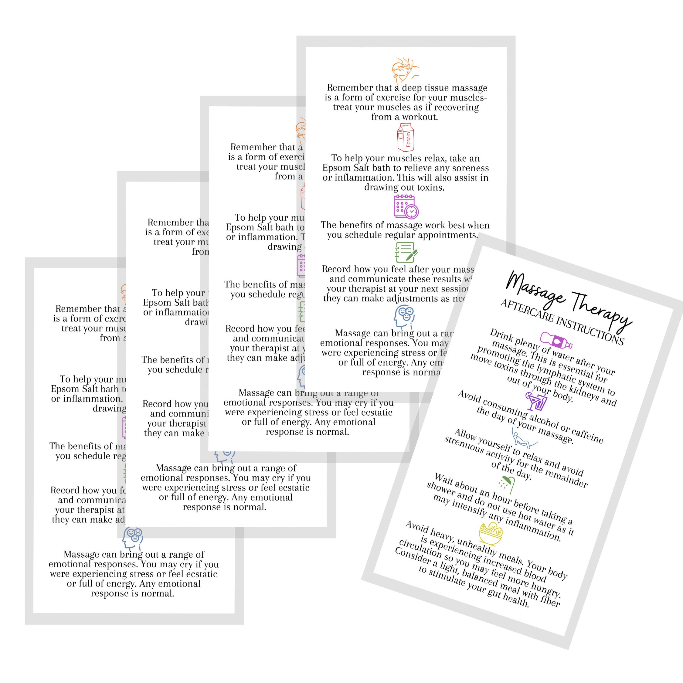 Massage Therapy Aftercare Instruction Cards Printed Physical Etsy