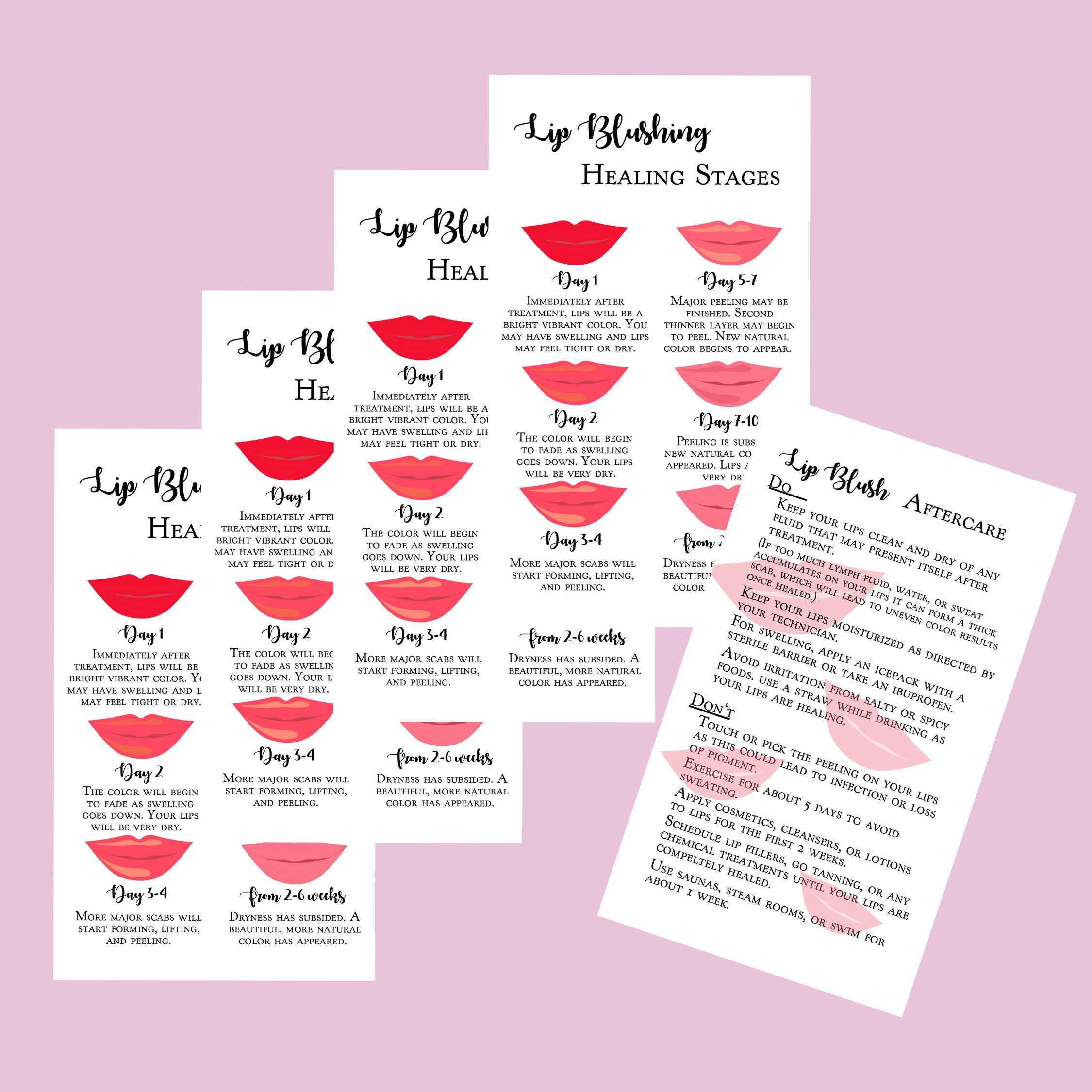 Lip Blush Healing Process and Aftercare Instruction Cards Etsy