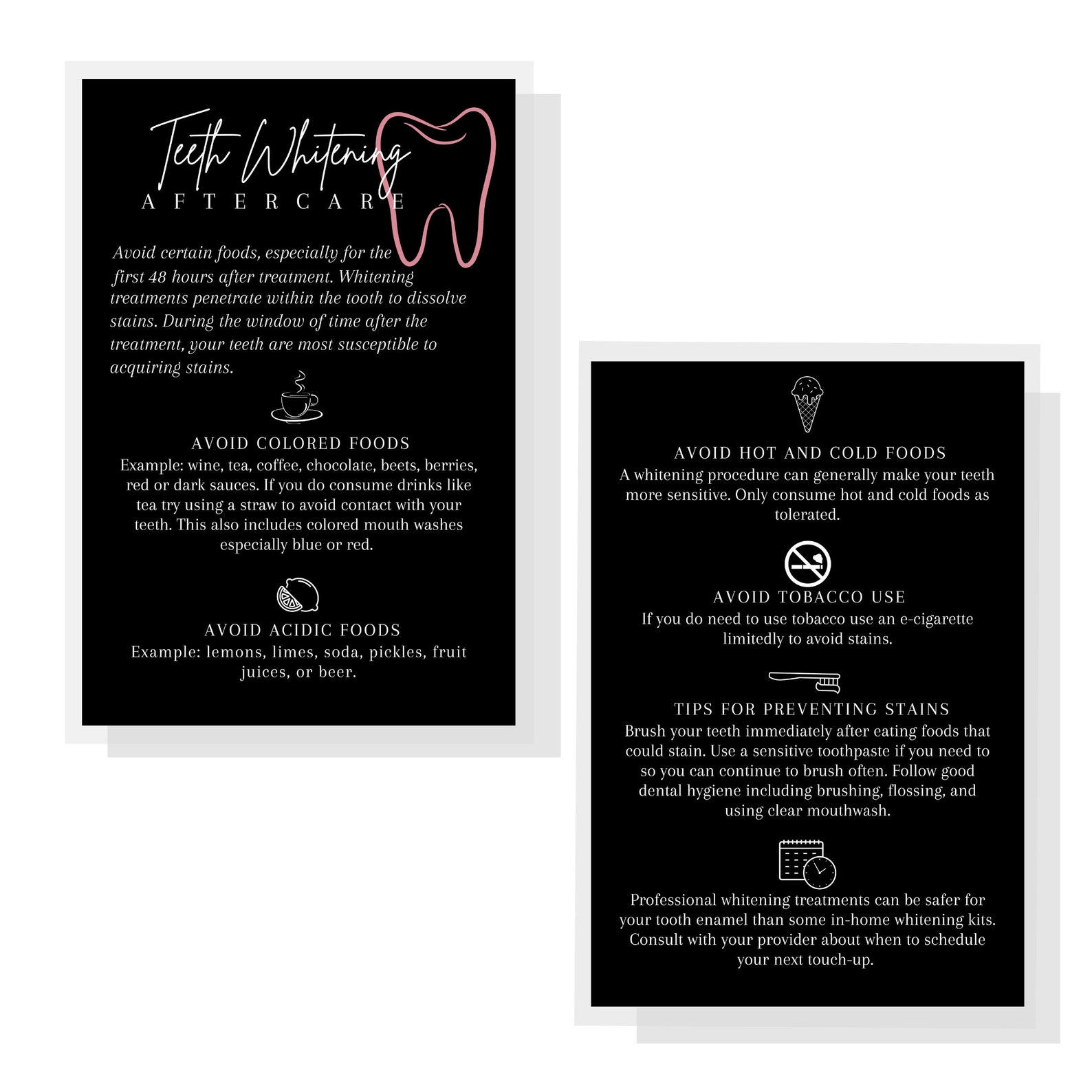Teeth Whitening Aftercare Instruction Card Physical Printed Etsy