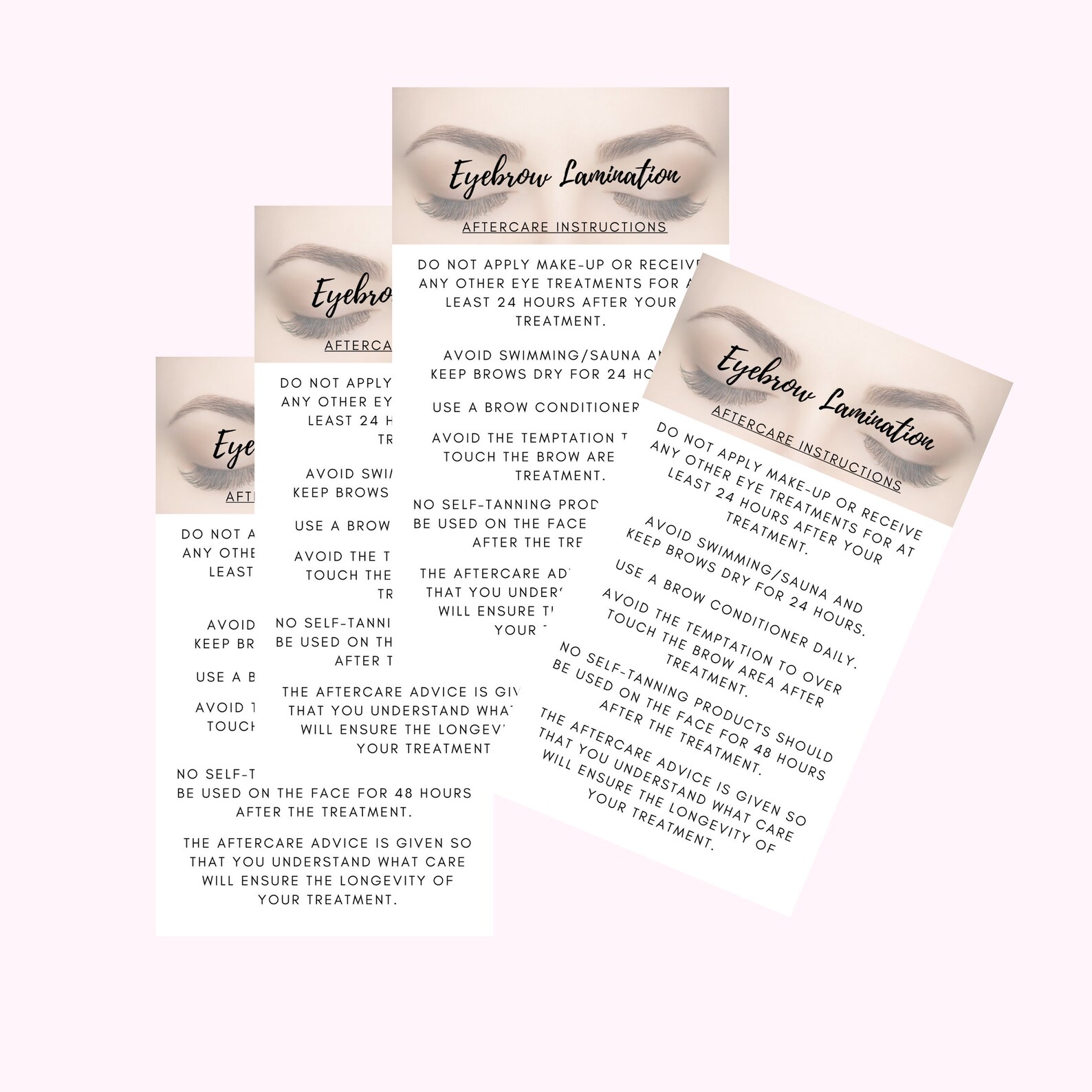 Eyebrow Lamination Aftercare Instruction Cards Physical Etsy